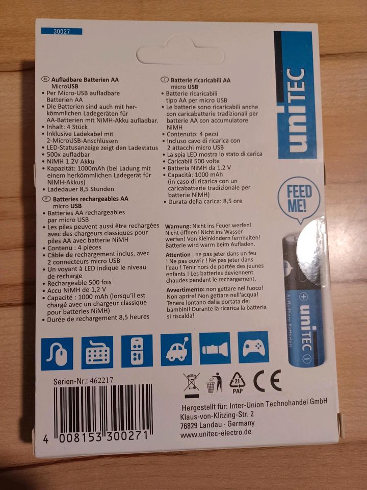 Unitec Aufladbare Batterien AA Neu Micro-USB in Plettenberg