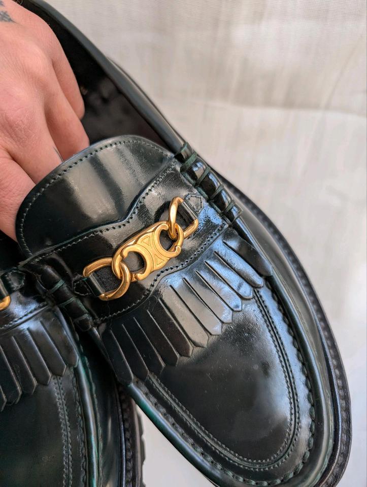 Celine Triomphe Chain Clogs Loafers Leather Green Size 41 in Berlin