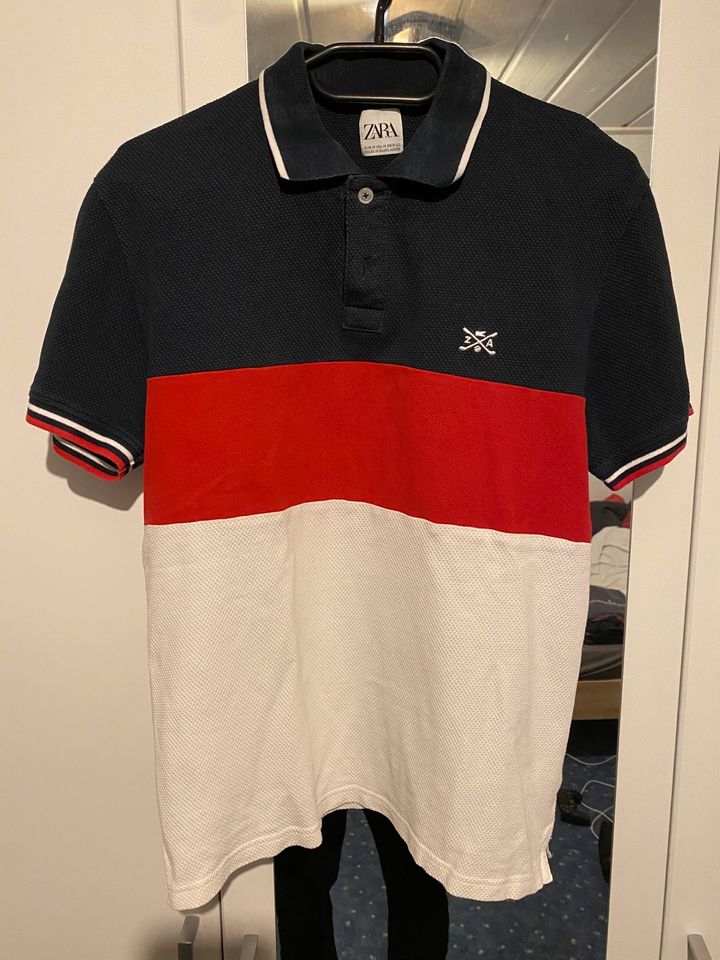 Poloshirt Zara weiß/blau/rot - M in Stuttgart