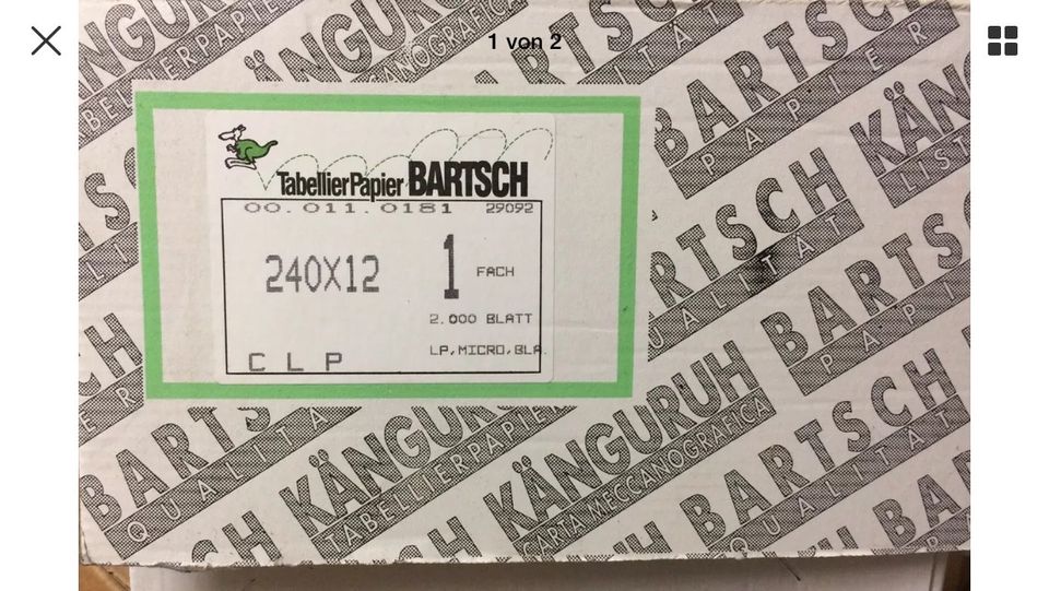 Bartsch Tabellierpapier 1-fach 2000 Blatt endlos in Hilgertshausen-Tandern