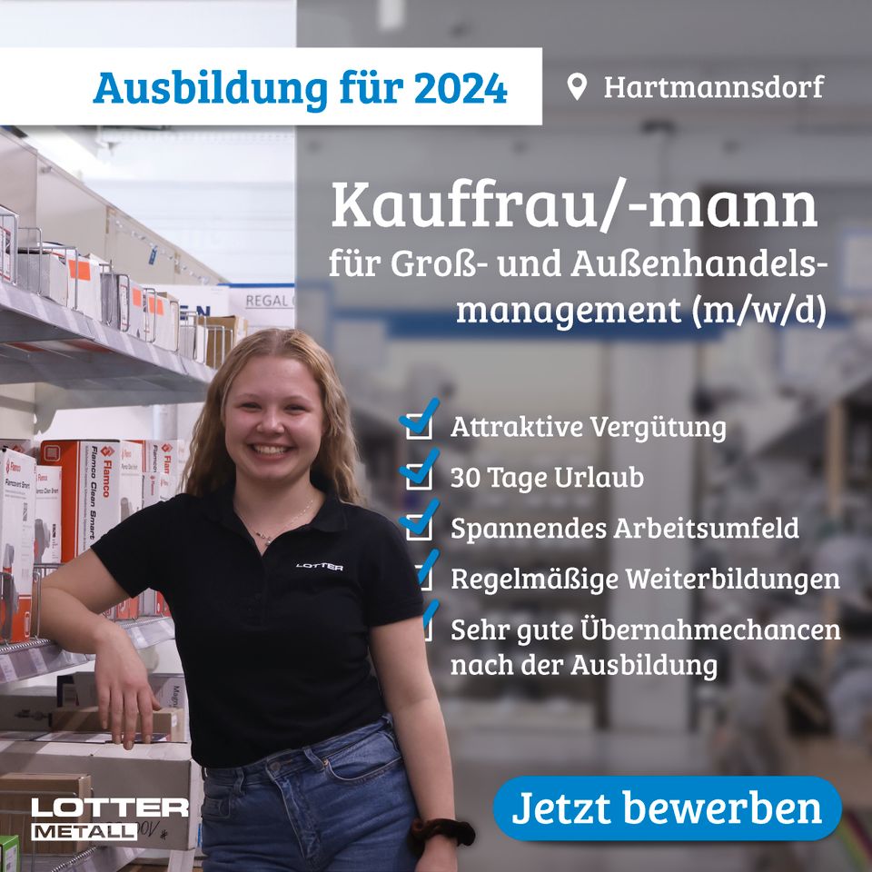 Ausbildung Kaufmann für Groß- und Außenhandelsmanagement m/w/d in Hartmannsdorf