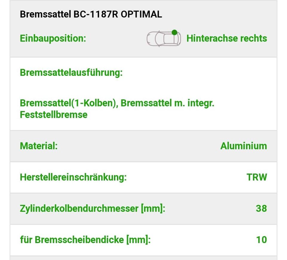 Bremssattel BC-1187R  für VW in Alfhausen