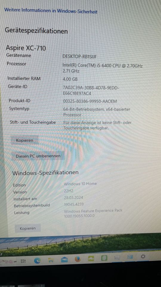 Komplettsystem Acer XC-710 + Acer CB241h + Tastatur + Maus in Aalen