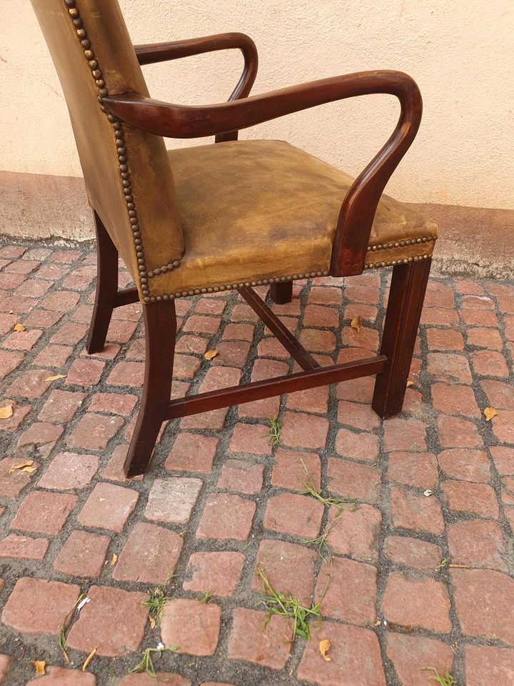 Stuhl Armlehnstühle Sitzmöbel Leder Antiquitäten Möbel Jugendstil in Zellingen