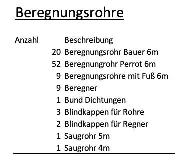 Beregnungsrohre, Regner, Rohre, Bögen, Pumpe -Perrot, Bauer in Nordheim am Main