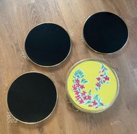 4 Tortenplatten Vintage, 3x schwarz Glas, 1x gelb mit Blumen Hessen - Einhausen Vorschau