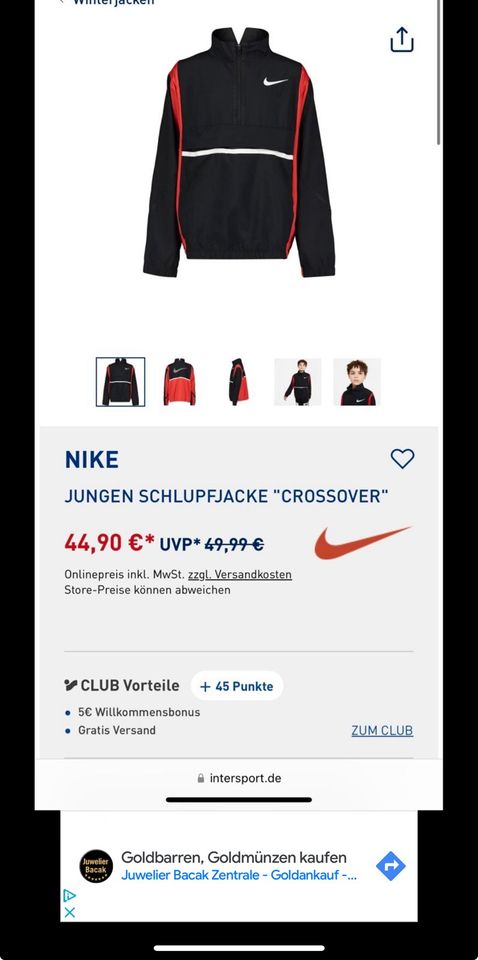 Nike Shirt 137-147 M  SCHLUPFJACKE "CROSSOVER" NEU in Kolbermoor