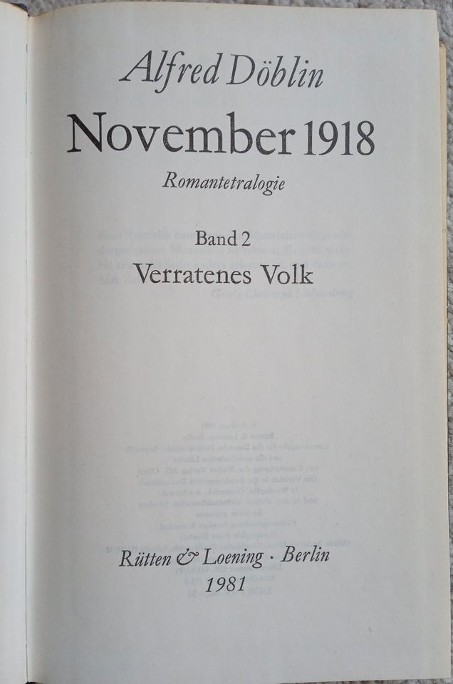 November 1918,  Alfred Döblin, Band 1-4, Romantetralogie in Dresden