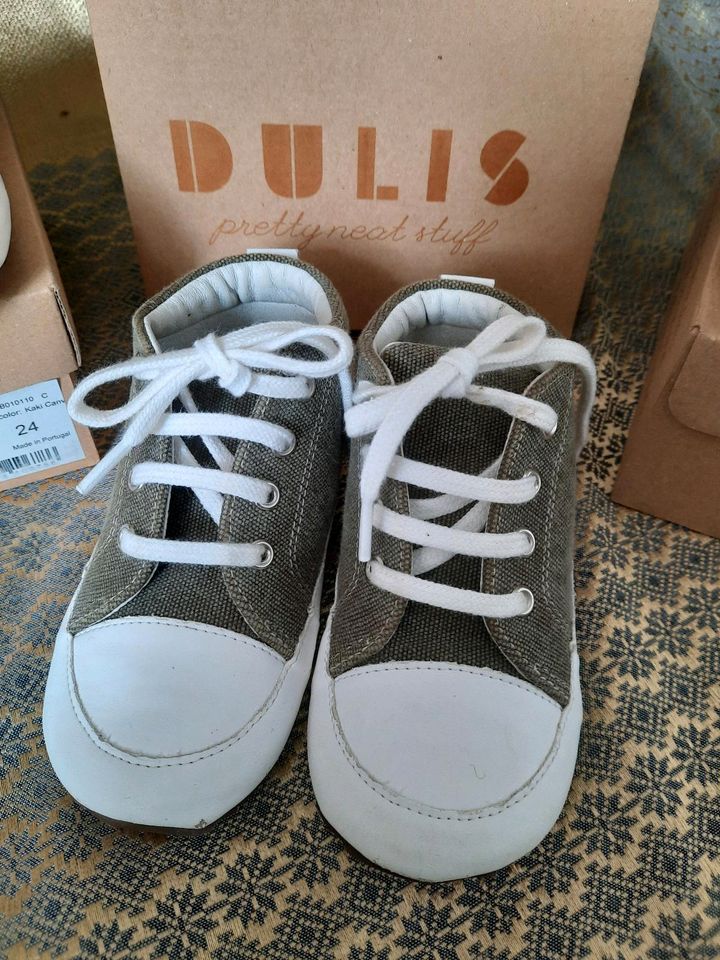 Dulis Krabbelschuhe Barfußschuhe Canvas Öko Leder 24 khaki in Rimbach