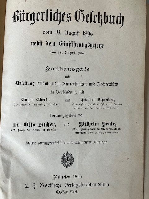 Bürgrliches Gesetzbuch vom 18 August 1896 in Bad Vilbel