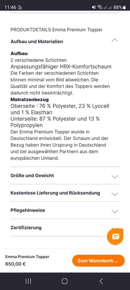 Emma Premium Topper Neu & OVP, 180 x 200cm, Kaufdatum 04.01.2024 in Berlin