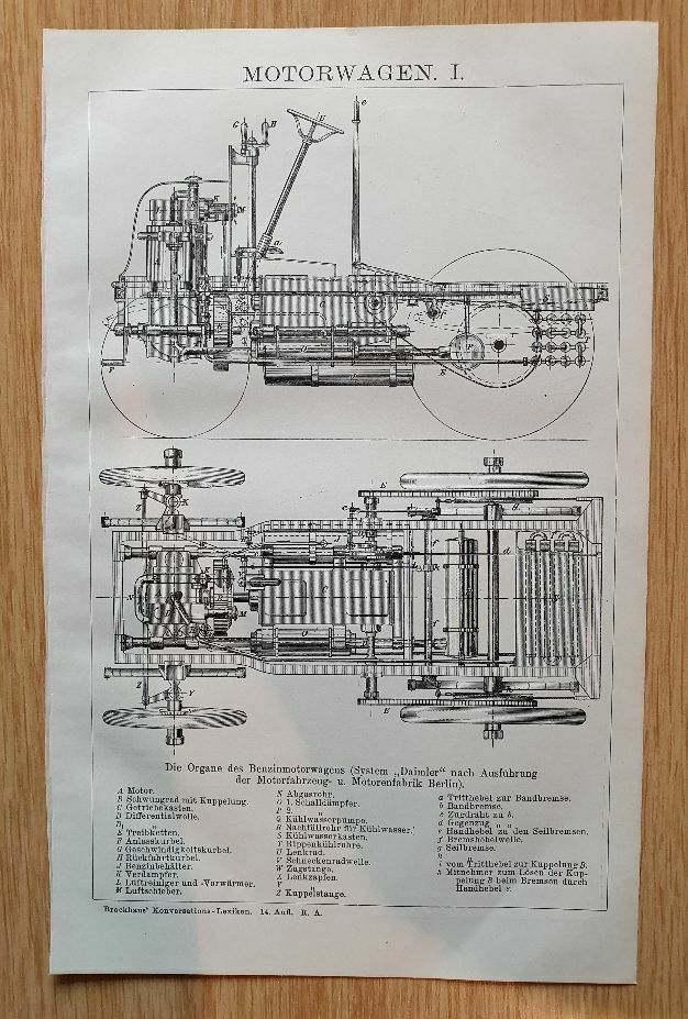 alter Druck Bild Oldtimer Motorwagen Elektromobil Daimler Fabrik in Berlin