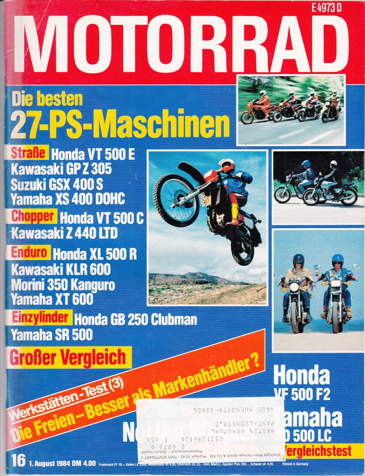 Motorrad 16 / 84 Münch 4 TTS 1200, Yamaha RD 500 LC, Honda VF500 in Gievenbeck