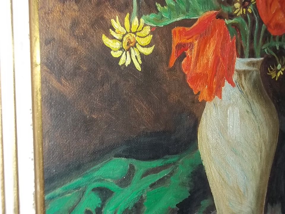 ,,Bunte Blumen in Vase´´ Ölgemälde Unikat Öl auf Holz 60x50cm in Essen