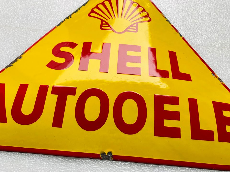 ‼️ EMAILSCHILD Shell Autooele Benzin Emailleschild um 1930 in Schiffweiler