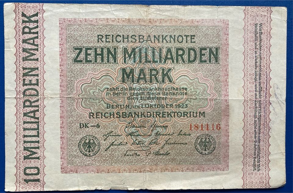 Deutschland zehn Milliarden Mark Banknote 1923 in Lübeck