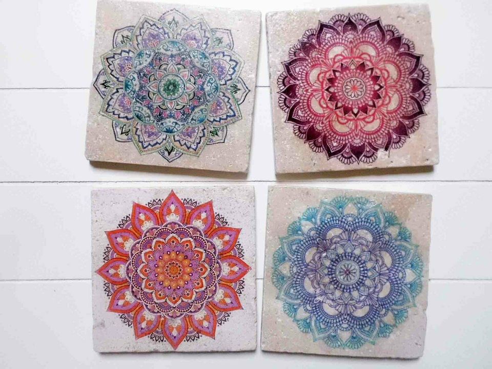 MANDALA Travertin FLIESEN SET * Untersetzer * Kacheln * BOHO #7 in Maintal