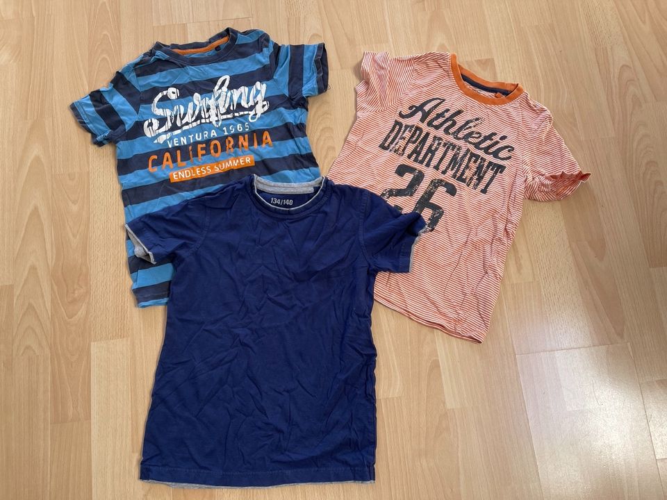 Set 3 T-Shirts Jungs 134/140 kurzarm gestreift blau weiß orange in Bad Aibling