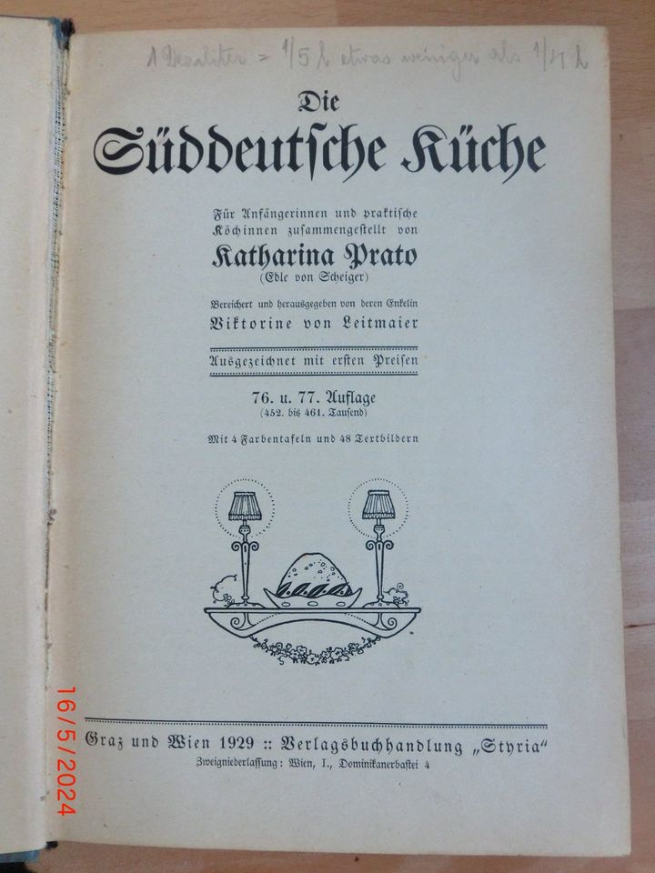 Süddeutsche Küche Antiquarische v. 1929 in Oberasbach