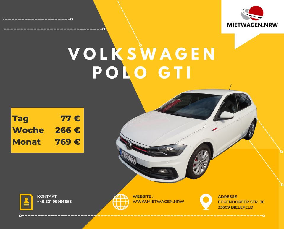 VW Polo GTI für 769 €/Monat inkl. 6000 Frei-km, Autovermietung, Autoverleih, Auto-Abo, Mietwagen in Bielefeld