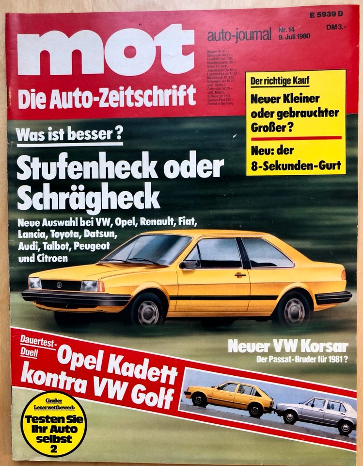 MOT-die Auto-Zeitschrift 14/1980 Opel Kadett VW Korsar Lancia Bet in Essen