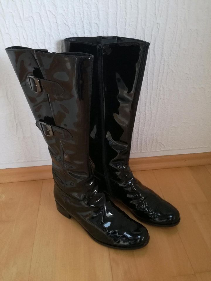 Gabor Stiefel schwarz Gr. 7 Verona 40 Lacklederstiefel Top in Wilkau-Haßlau