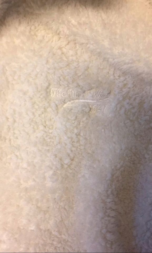 Weiße Fleece Teddy Jacke Gr. L, Fake Fur Kragen, kuschelig in Barendorf