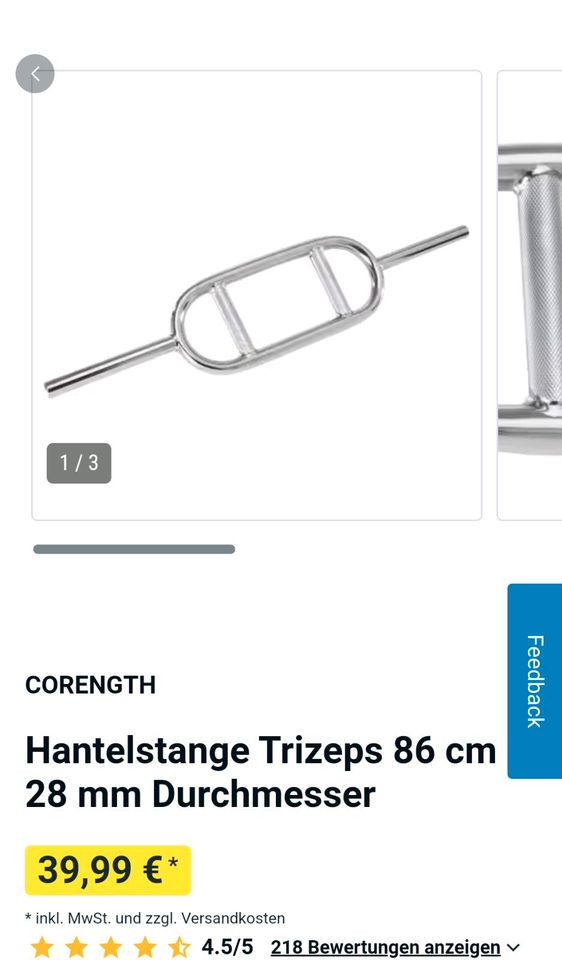 Hantelstange Trizeps 28mm 86cm in Veitshöchheim