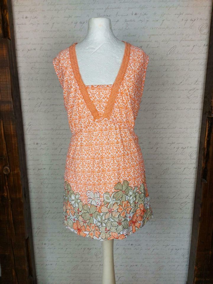 Tunika Sommertop Longshirt Kleid Bluse Schluse orange weiß XL in Bernburg (Saale)