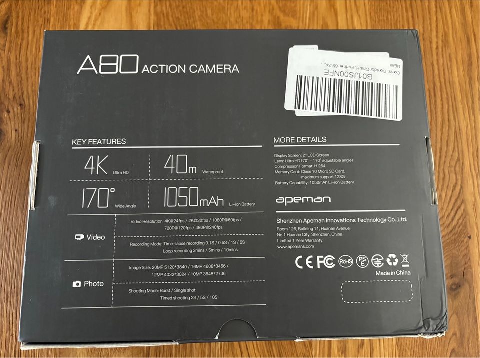 APEMAN Action Kamera WIFI sports cam 4K in Überlingen