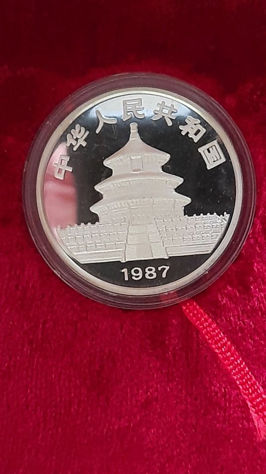 China Panda 1987 10 Yuan + 50 Yuan, Silber PP, 5 Oz + 1 Oz, Set in Mittweida