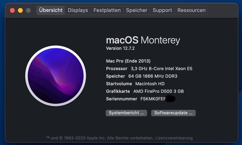 Apple Mac Pro 6.1 - 8-Core, 64GB RAM, 1TB, D500 (2013) in Beckum