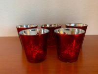 Deko 5 Teelichter aus Glas rot mit Schneeflocke Nordrhein-Westfalen - Büren Vorschau