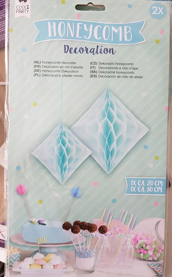 Neu Set Honeycomb Deko Papier Pompom Blau Weiß Beige Rosa in Neuss