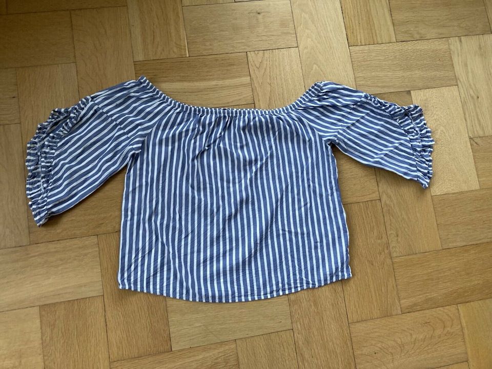 Schultertop Top Bluse Only Gr.38 blau weiß gestreift Rüschenärmel in Jena