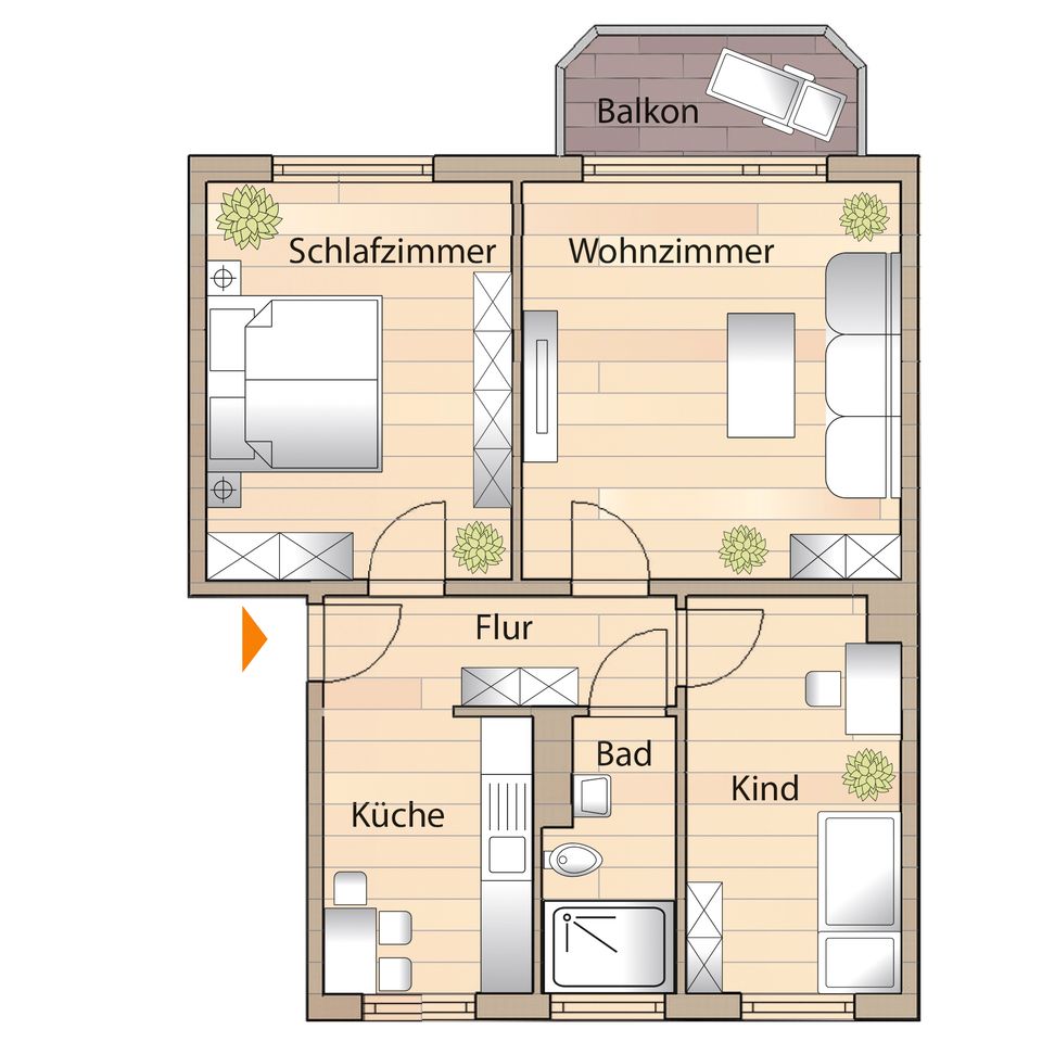 Charmante 3-Raum-Wohnung/ offene Küche/ ruhige Lage/ Stellplatz in Sangerhausen