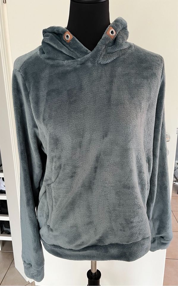 Flauschiger Pullover Gr. M Petrol blau mit Kapuze in Elsdorf