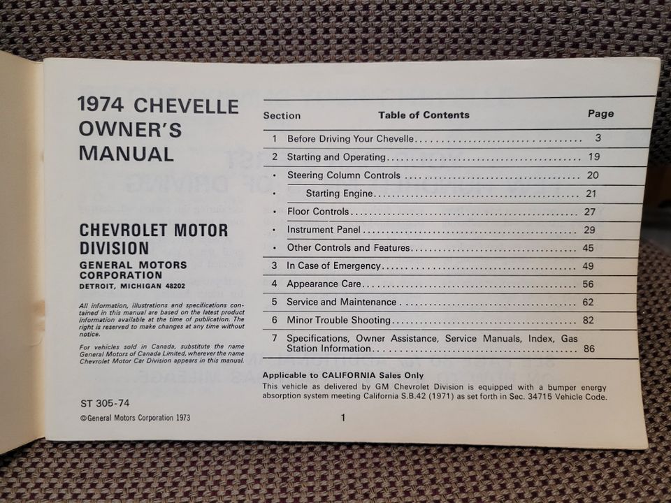 Owner's Manual Chevelle 1974 in Rheinfelden (Baden)