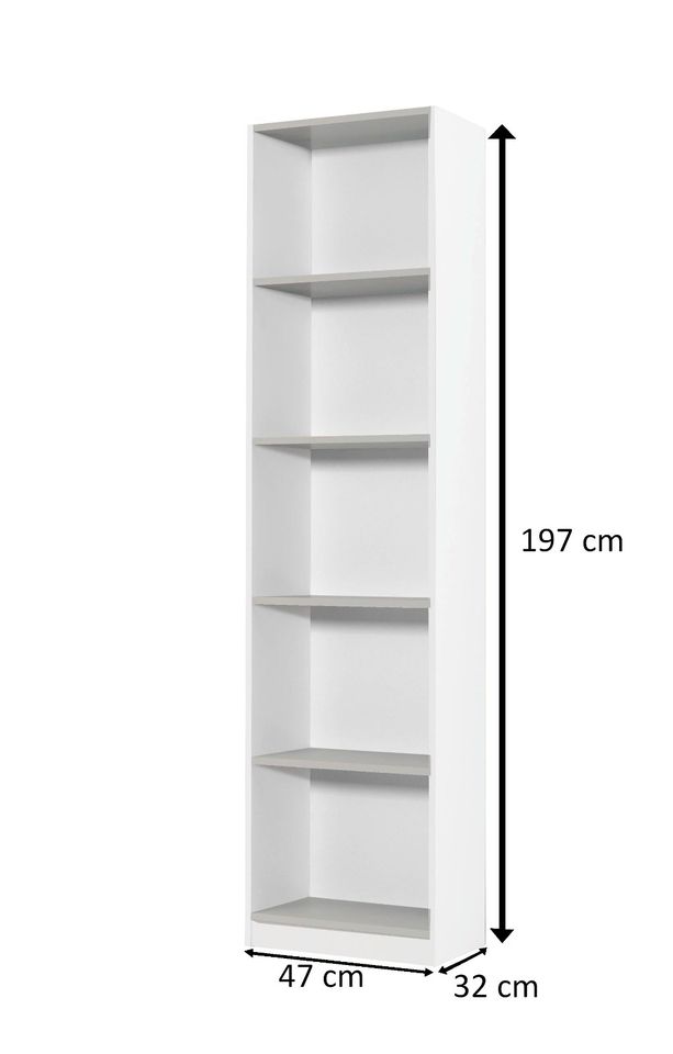 Regal Standregal Bücherregal weiß B 47 cm H 197 cm T 32 cm in Hamm