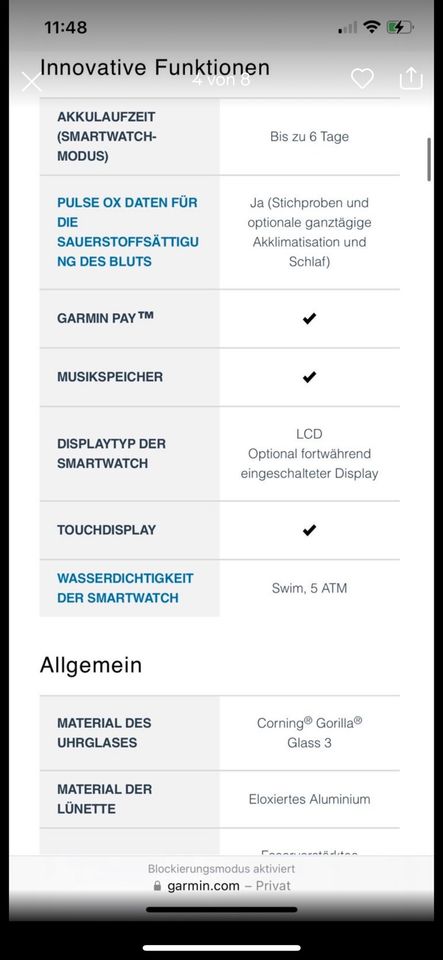 Fitness Uhr Smart Watch Garmin SQ Music in Arnstadt