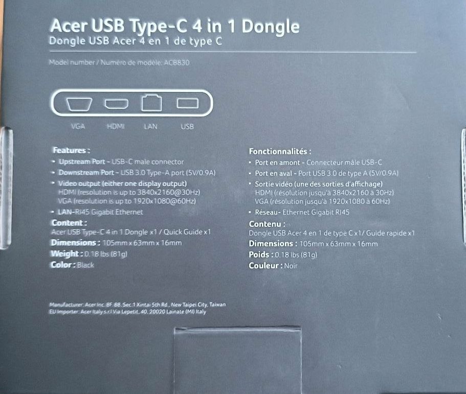 Acer USB Type-C 4in1 dongle Docking in Dortmund