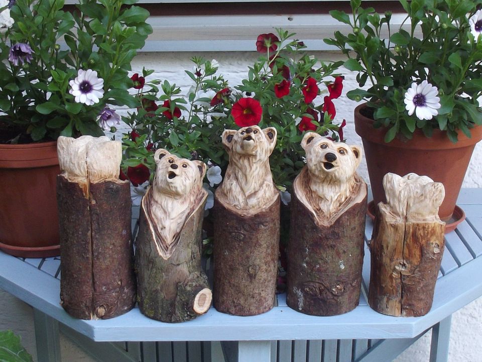 Kleine Bären aus Holz / Kettensägen Schnitzen Holzkunst Danner in Walpertskirchen