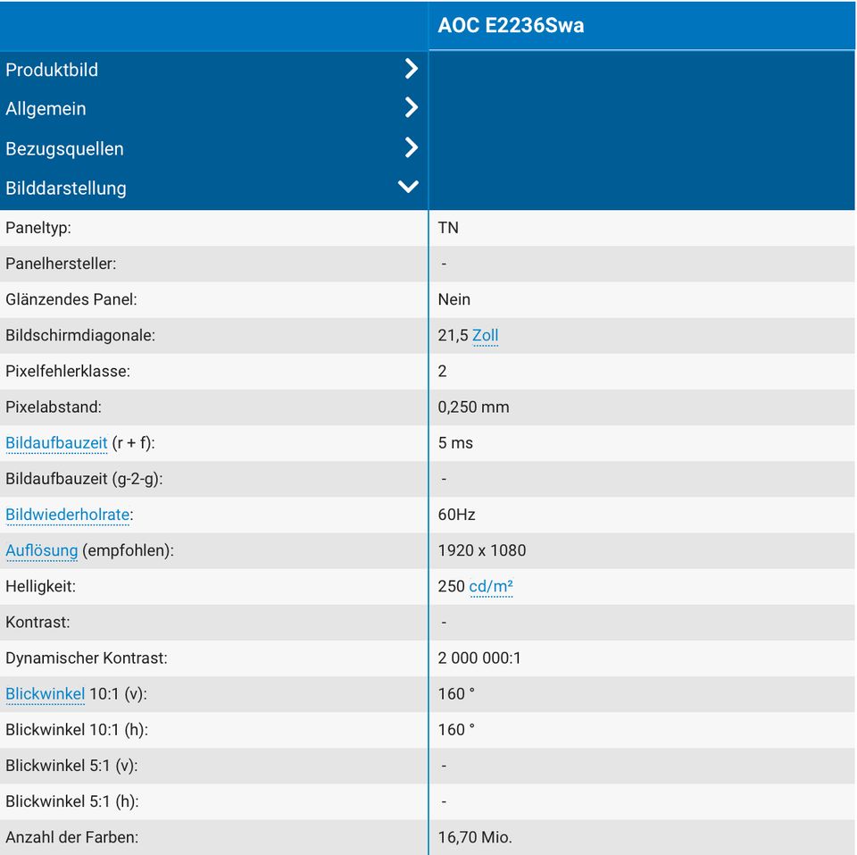 PC-Bildschirm AOC e2234Swa günstig abzugeben! in Gernsbach