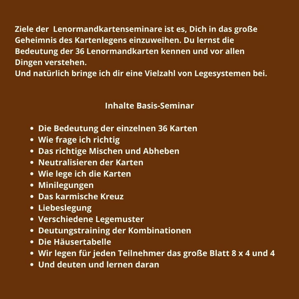 Lenormand Karten Basis Seminar,   10.- 11. August 2024 in Aachen