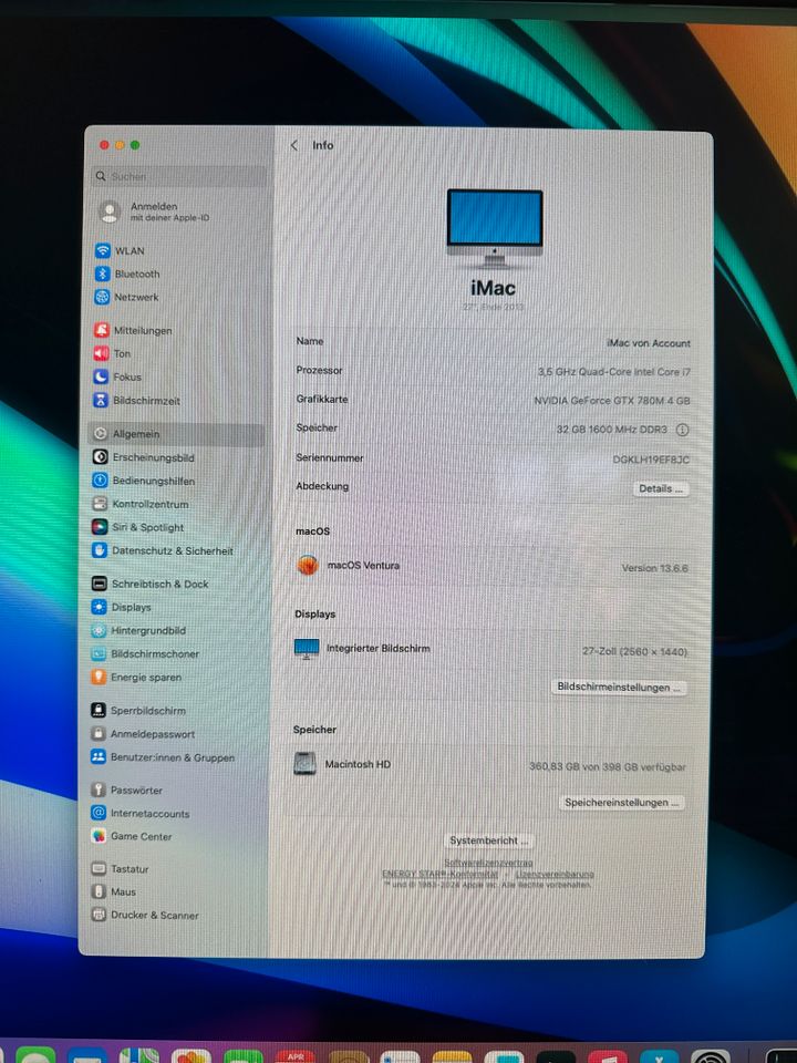 iMac 27" Intel I7 Quad Core 3,46MHz 32GB RAM 512GB SSD 4GB NVIDIA in Eisenach