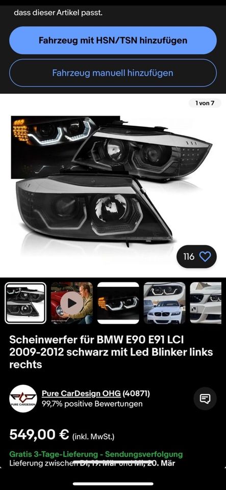 BMW E90, E91 3D LED Angel eyes scheinwerfer‼️ in Hohne