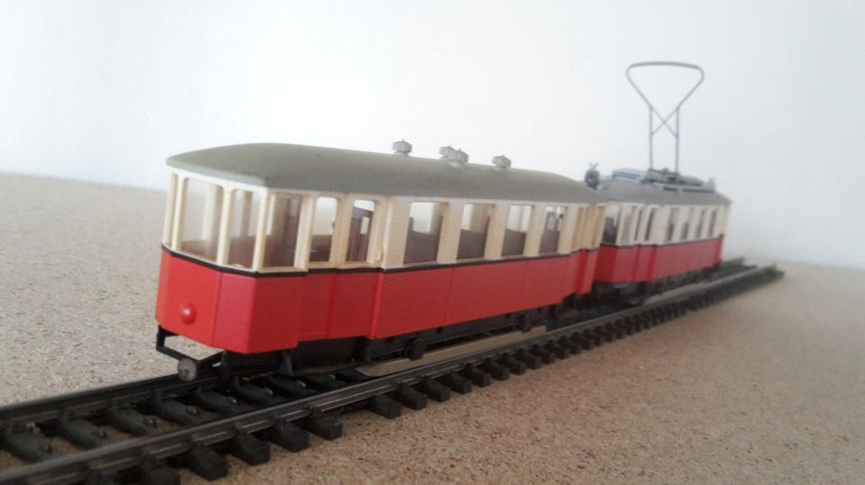 Straßenbahn Zug mit LH Leopld+Halling Antrieb + Beiwagen H0 1:87 in Genthin