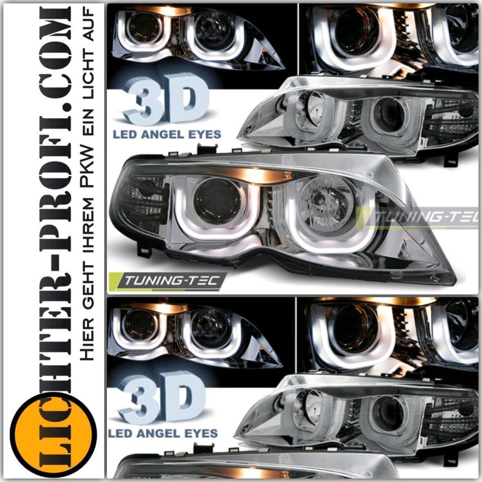LED 3D Angel Eyes Scheinwerfer chrom für BMW 3er E46 01-05 in Hessen -  Calden, Tuning & Styling Anzeigen