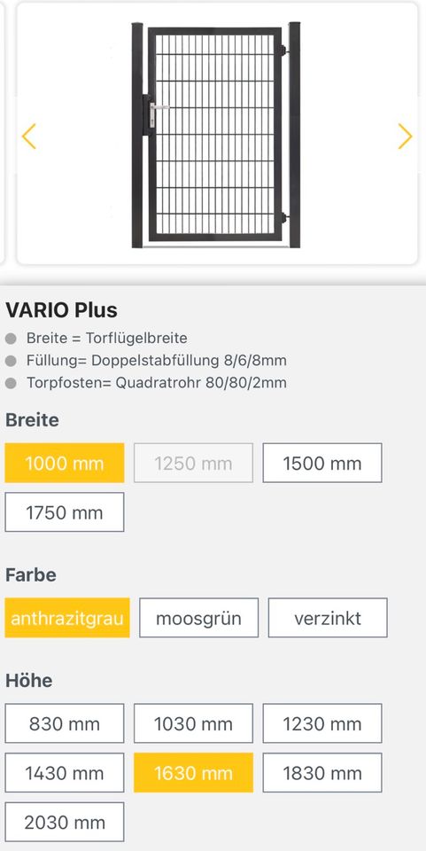 Tor Tür 1,09m Breit alle Höhen 868 Anthrazit Doppelstabmattenzaun in Gittelde