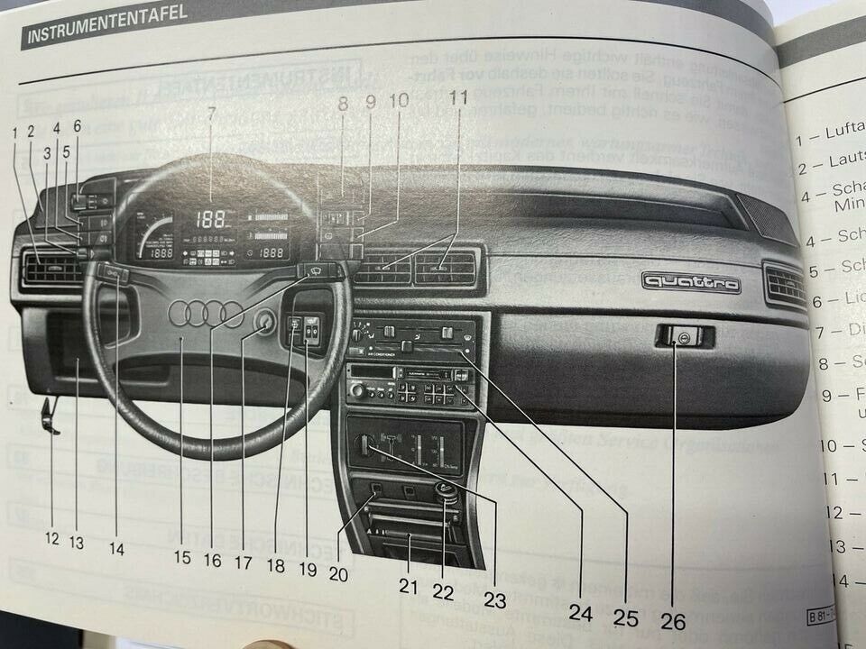 Audi Urquattro Quattro Uri Betriebsanleitung Bedienungsanleitung in Ruppichteroth